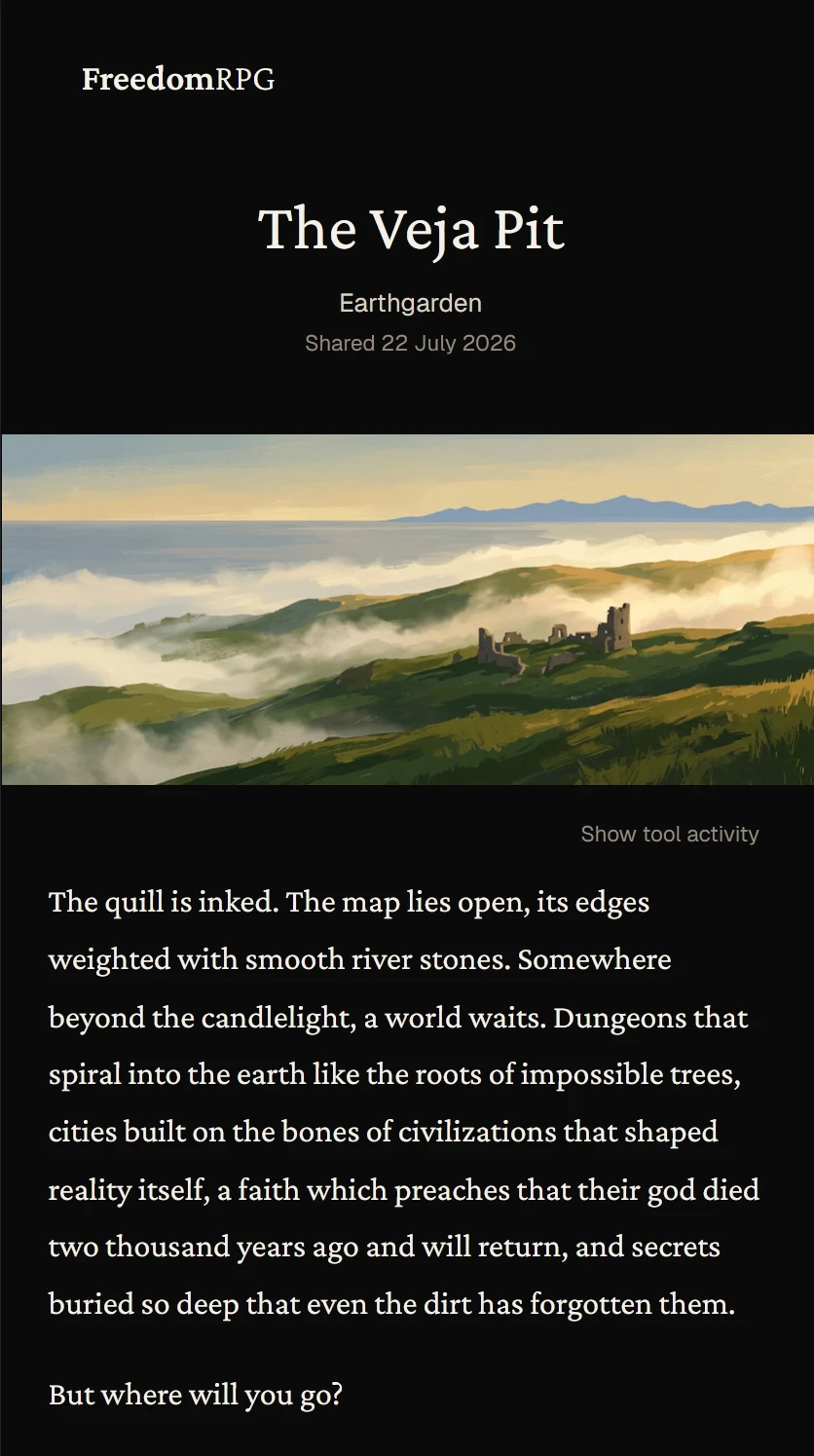 The Veja Pit shared story showing its title, World, sharing date, and opening image